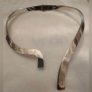 VTG MEXICO 925 STERLING SILVER HEAVY MODERNIST HINGED CHOKER NECK WIRE~EXC COND